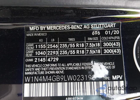 2020 Mercedes-Benz Glb 250 z USA, uszkodzony, nr VIN W1N4M4GB9LW023193